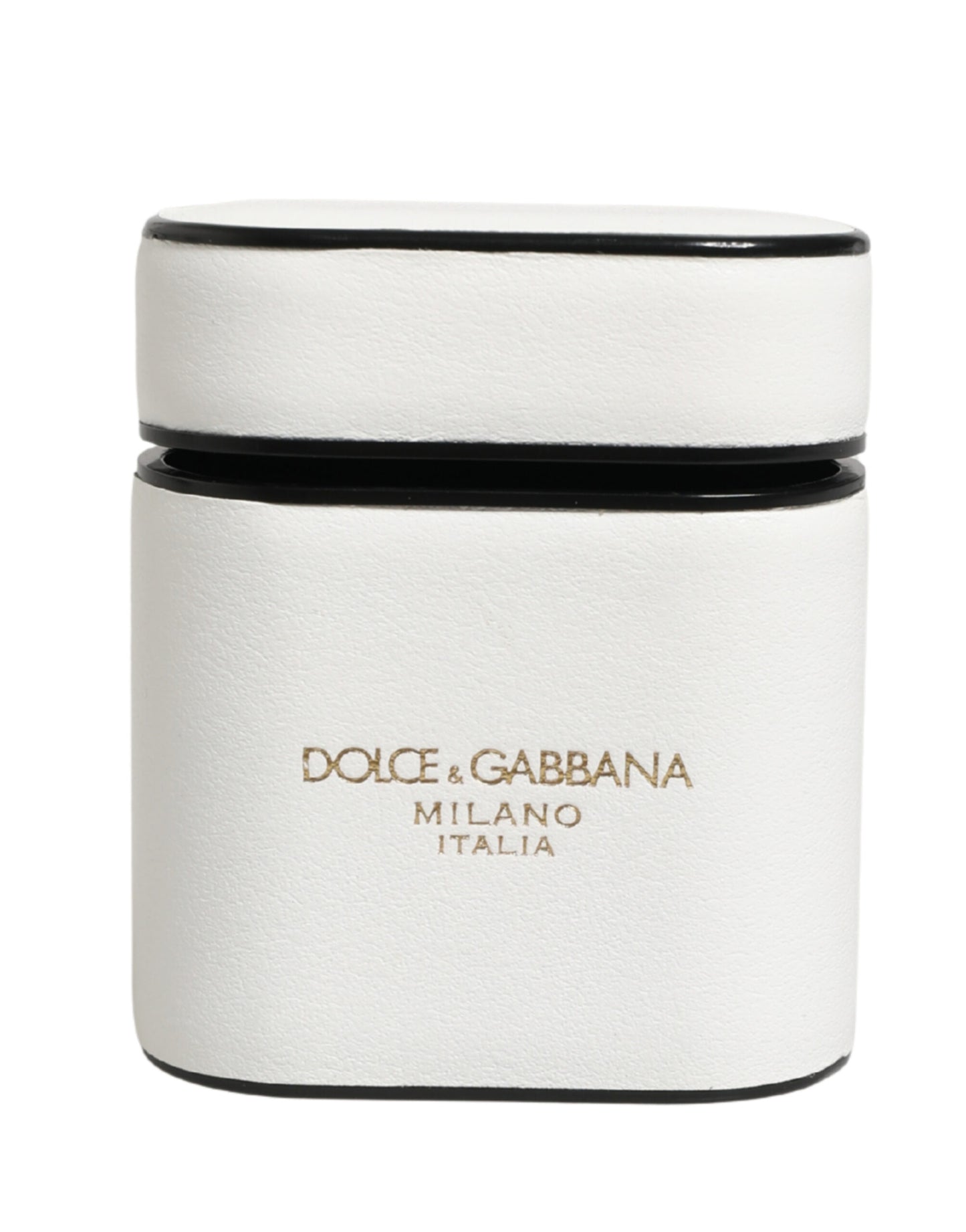 Dolce & Gabbana White Calf Leather Logo Print Flip Holder Airpods Case