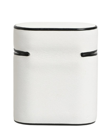 Dolce & Gabbana White Calf Leather Logo Print Flip Holder Airpods Case