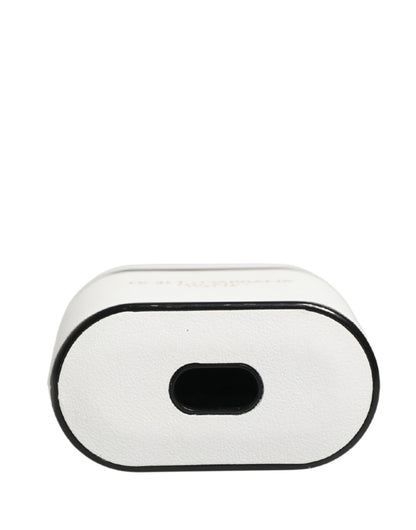 Dolce & Gabbana White Calf Leather Logo Print Flip Holder Airpods Case