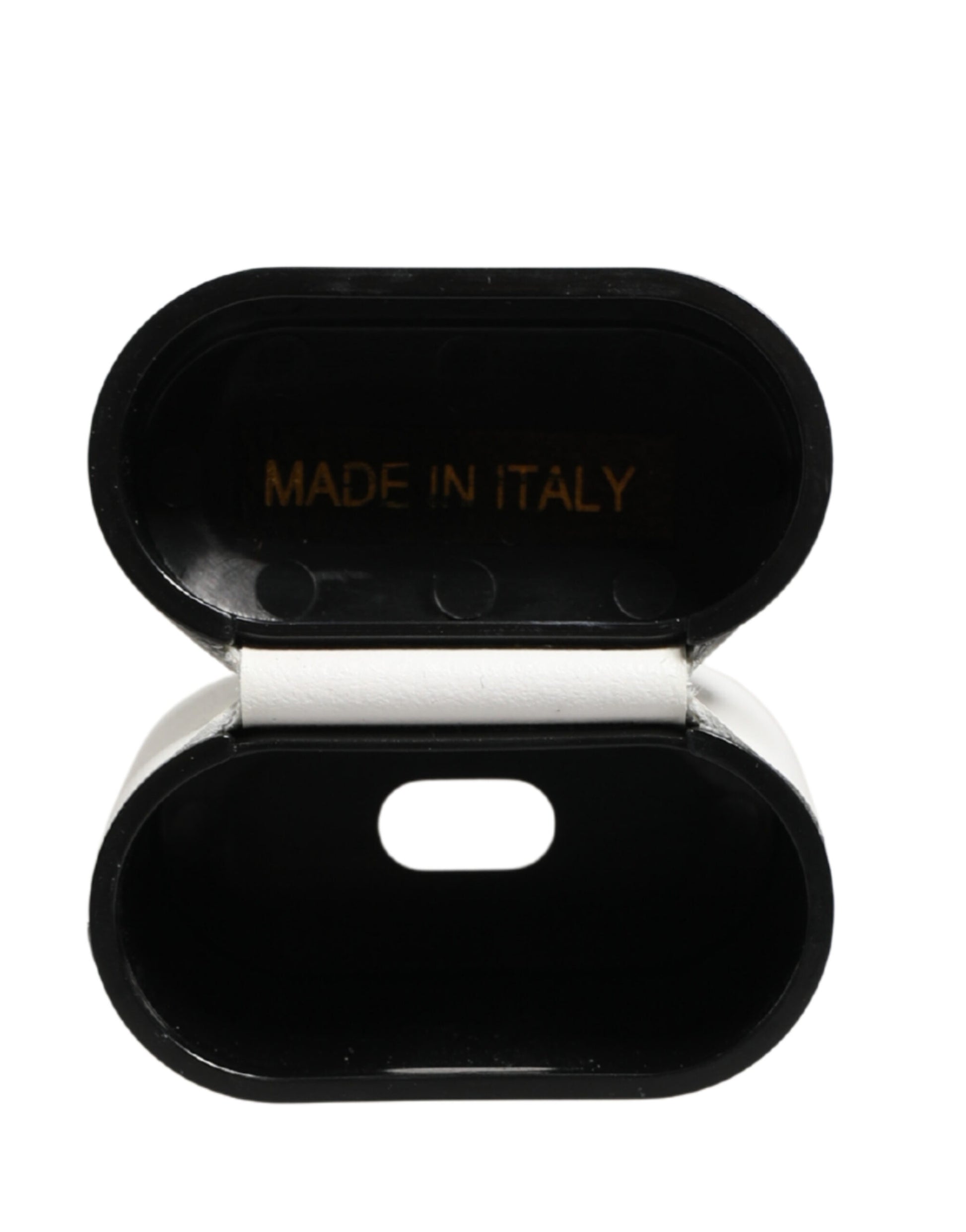 Dolce & Gabbana White Calf Leather Logo Print Flip Holder Airpods Case