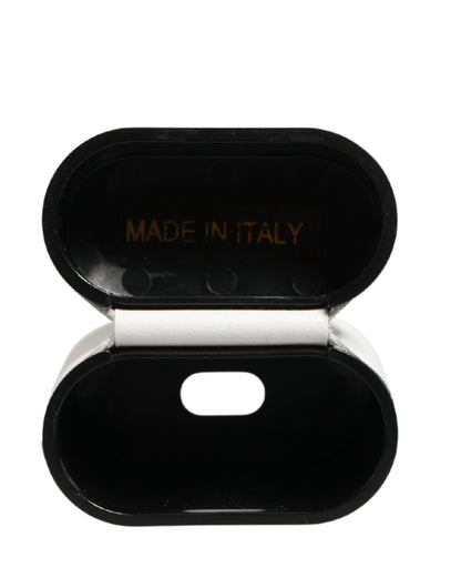 Dolce & Gabbana White Calf Leather Logo Print Flip Holder Airpods Case