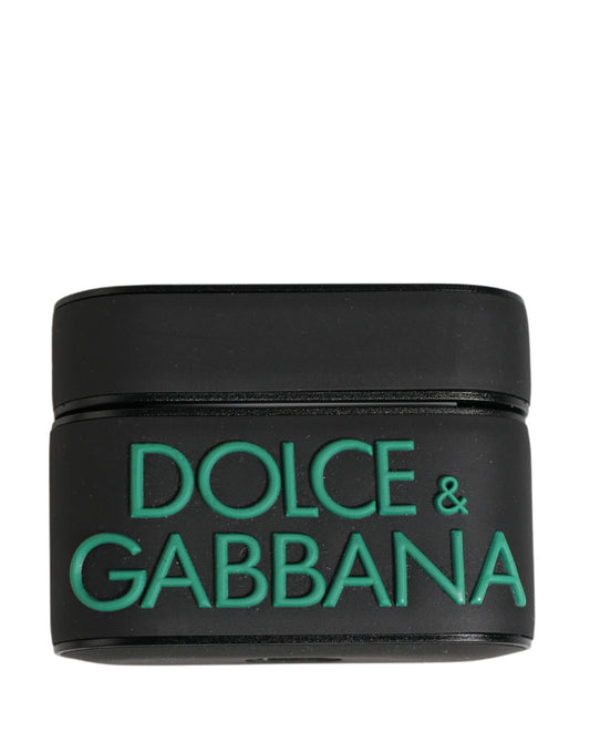 Dolce & Gabbana Black PVC Embossed Logo Flip Holder Airpods Case