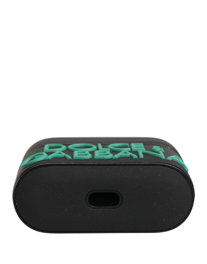 Dolce & Gabbana Black PVC Embossed Logo Flip Holder Airpods Case
