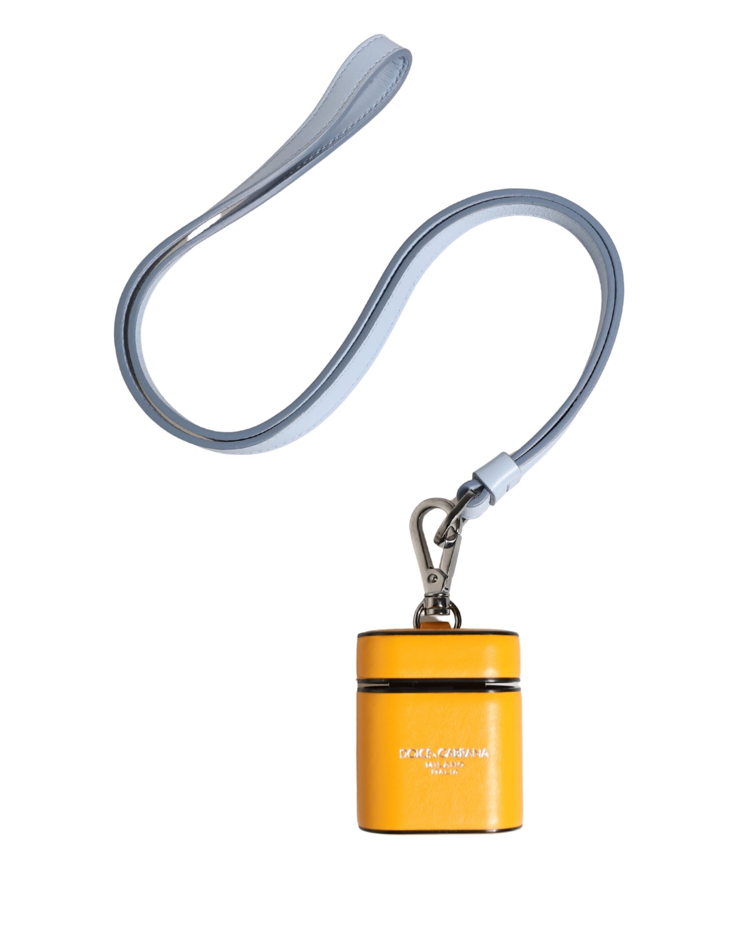 Dolce & Gabbana Yellow Calf Leather Logo Flip Holder Strap Airpods Case