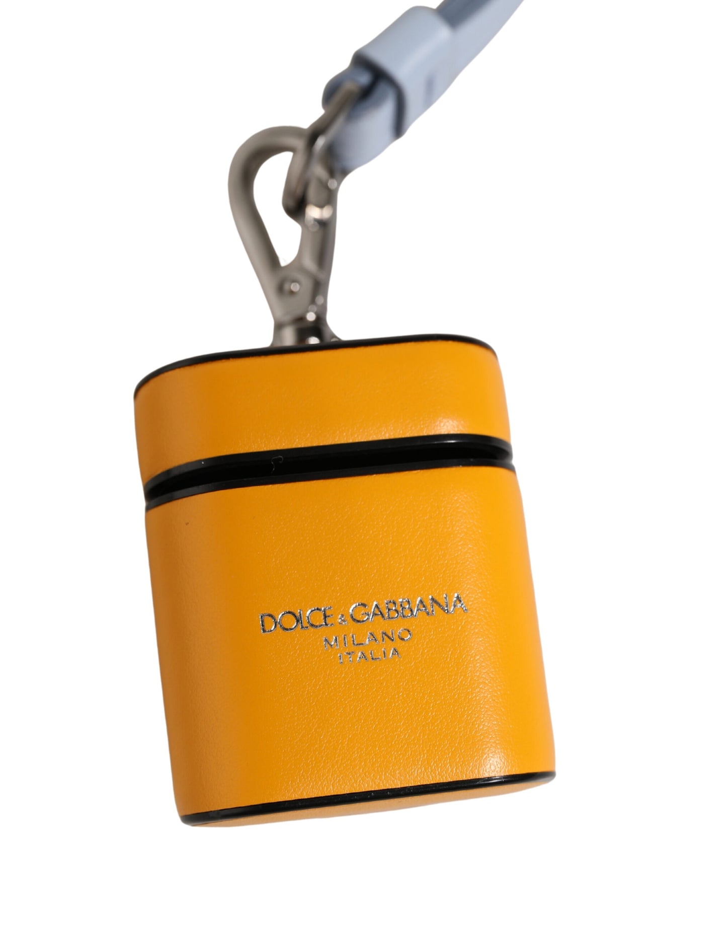 Dolce & Gabbana Yellow Calf Leather Logo Flip Holder Strap Airpods Case