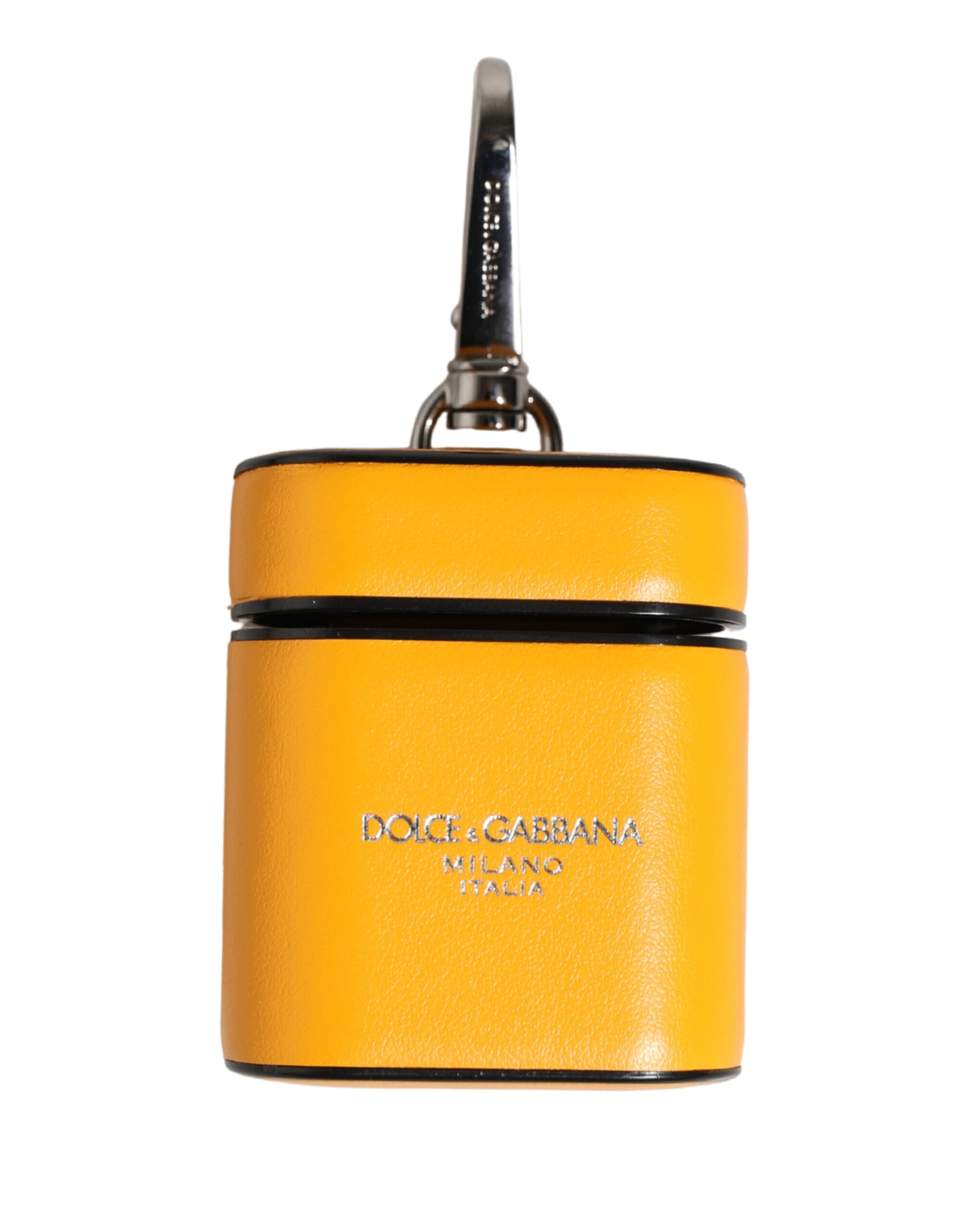 Dolce & Gabbana Yellow Calf Leather Logo Flip Holder Strap Airpods Case