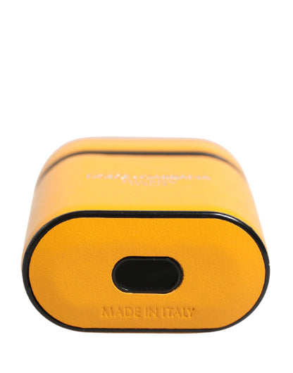 Dolce & Gabbana Yellow Calf Leather Logo Flip Holder Strap Airpods Case