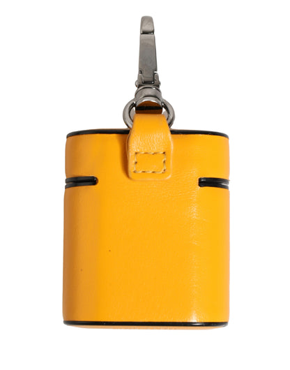 Dolce & Gabbana Yellow Calf Leather Logo Flip Holder Strap Airpods Case