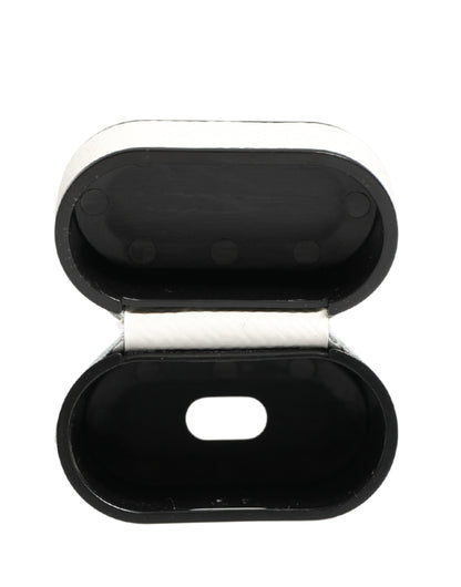 Dolce & Gabbana White Calf Leather Logo Flip Holder Strap Airpods Case