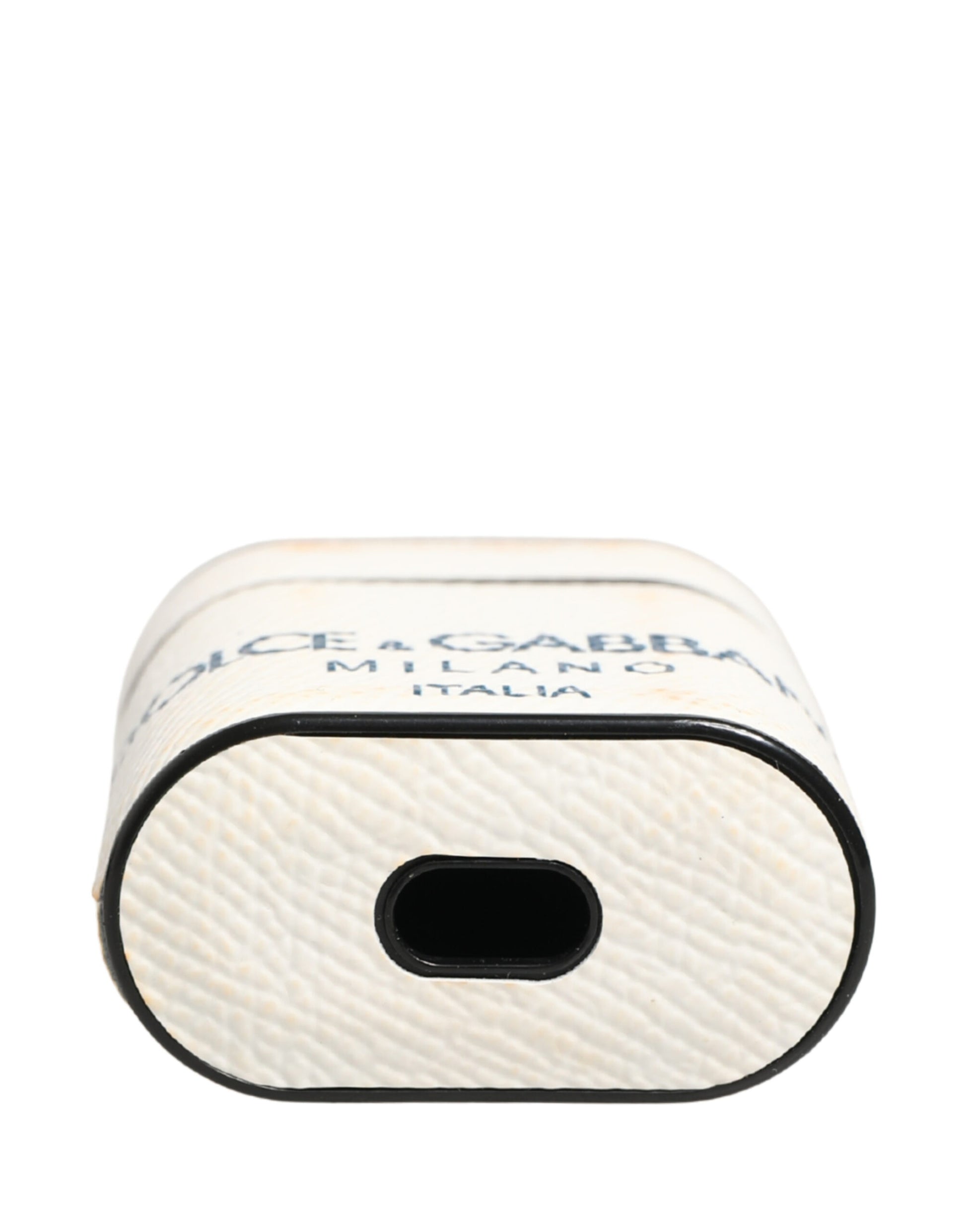 Dolce & Gabbana White Calf Leather Logo Flip Holder Strap Airpods Case