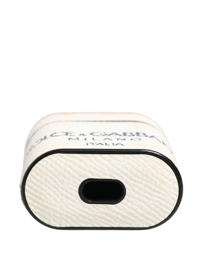 Dolce & Gabbana White Calf Leather Logo Flip Holder Strap Airpods Case