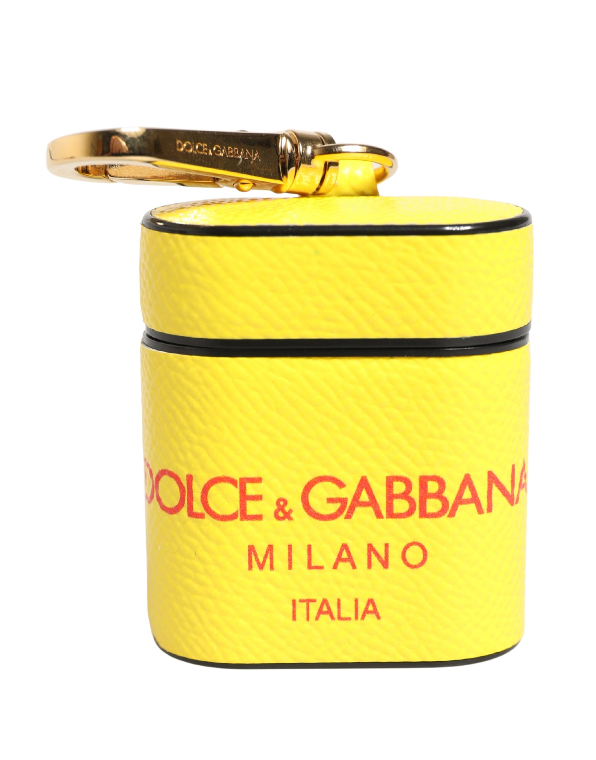 Dolce & Gabbana Yellow Calf Leather Logo Flip Holder Strap Airpods Case