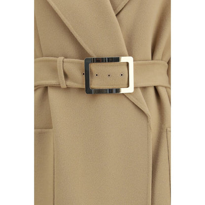 Max Mara Beige Fleece Wool Manu Belted Wool Coat
