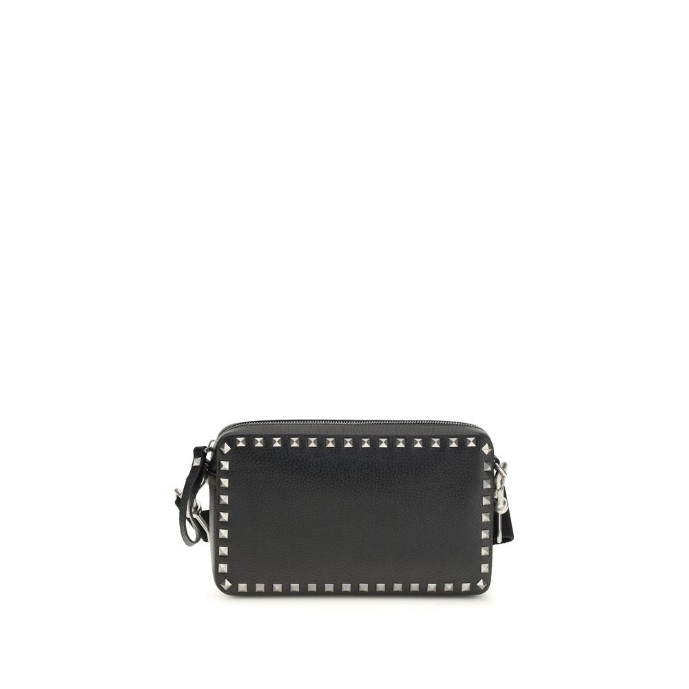 Valentino Garavani Black Calf Leather Rockstud Shoulder Bag