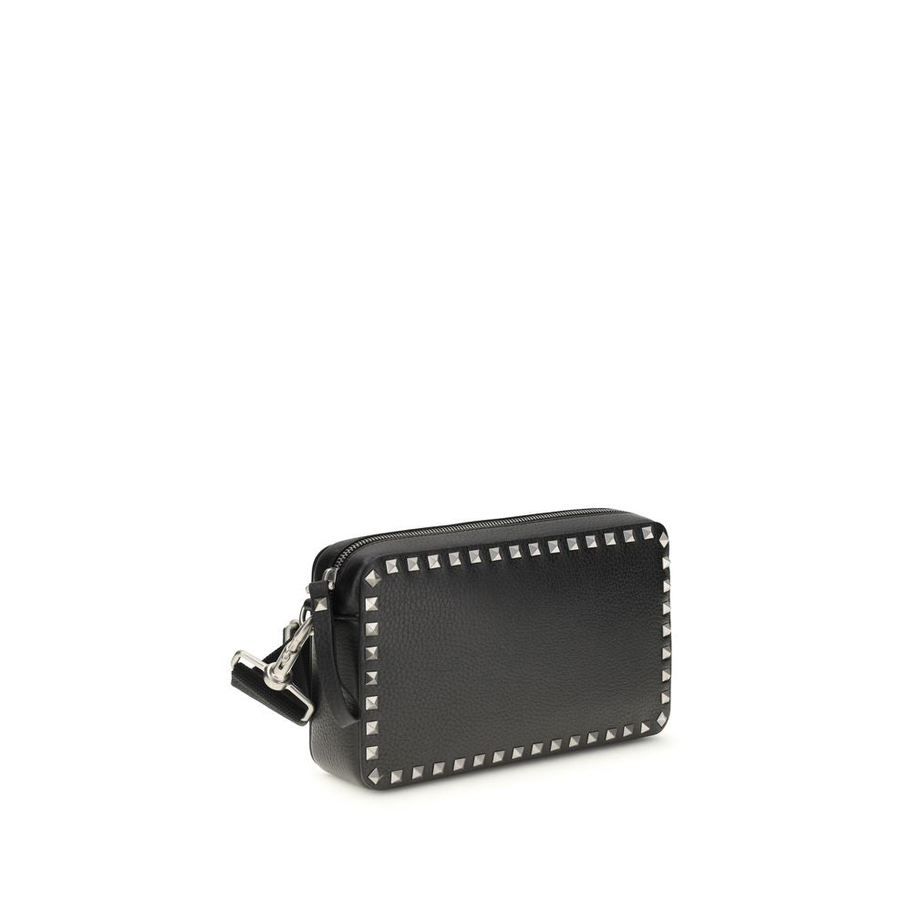 Valentino Garavani Black Calf Leather Rockstud Shoulder Bag