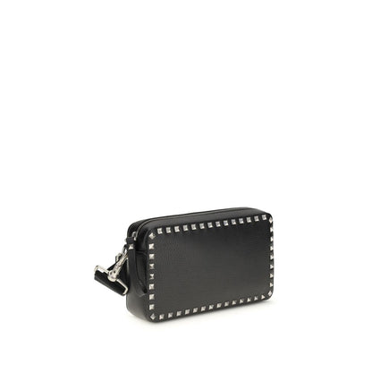 Valentino Garavani Black Calf Leather Rockstud Shoulder Bag
