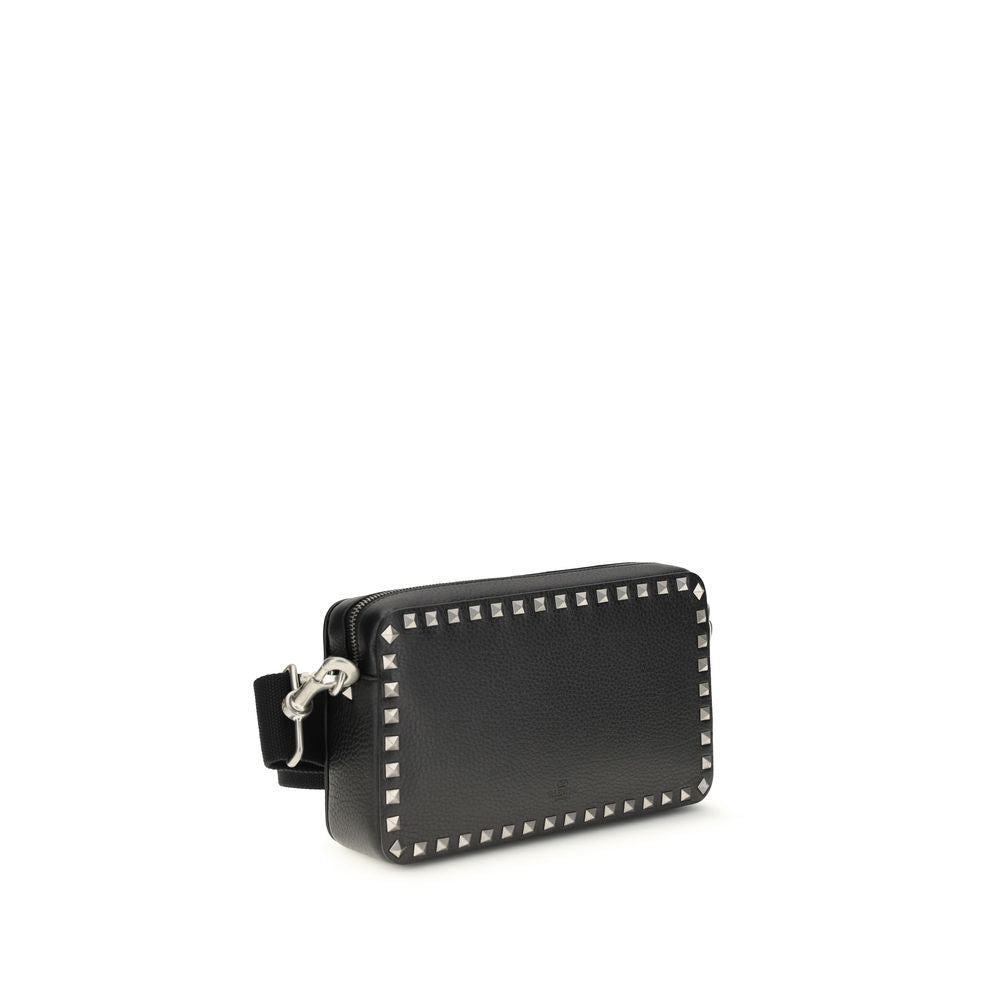 Valentino Garavani Black Calf Leather Rockstud Shoulder Bag