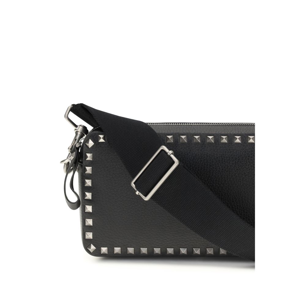 Valentino Garavani Black Calf Leather Rockstud Shoulder Bag