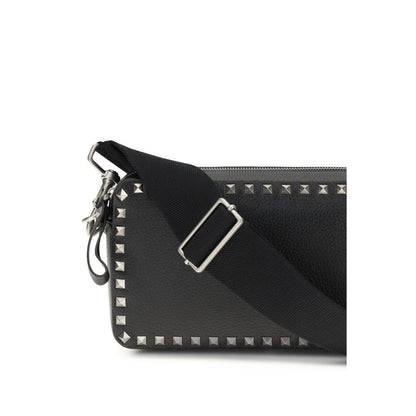 Valentino Garavani Black Calf Leather Rockstud Shoulder Bag