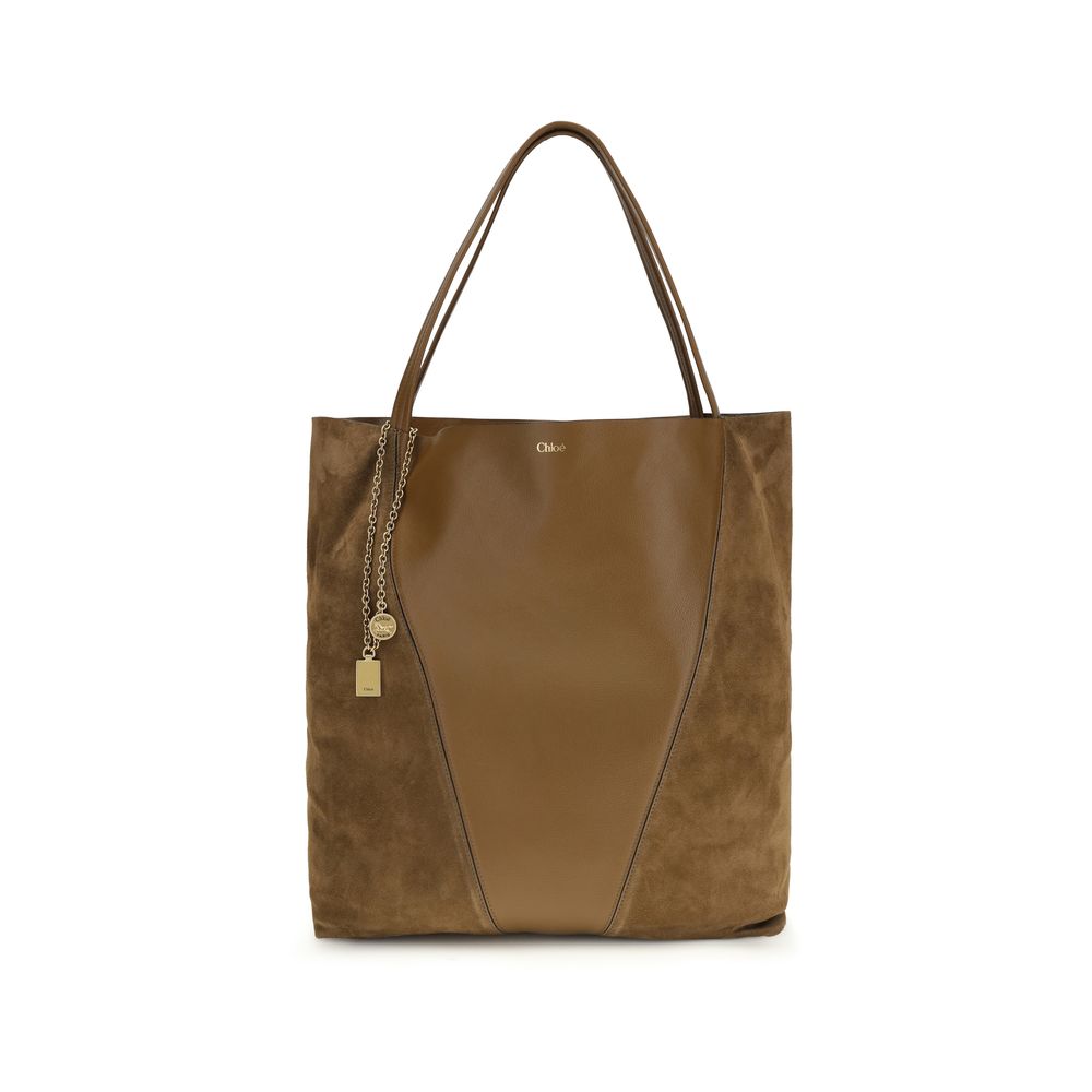 Chloé Brown Calf Leather Spin Tote Bag