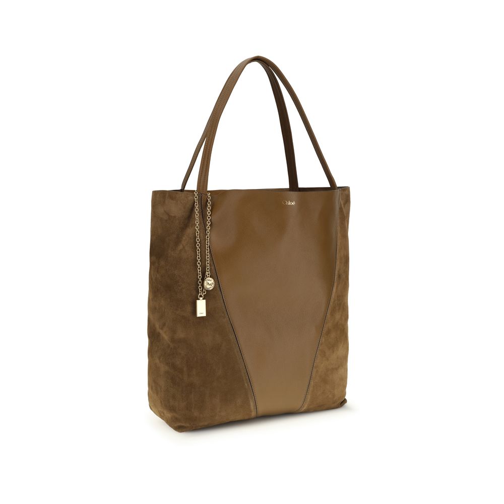 Chloé Brown Calf Leather Spin Tote Bag