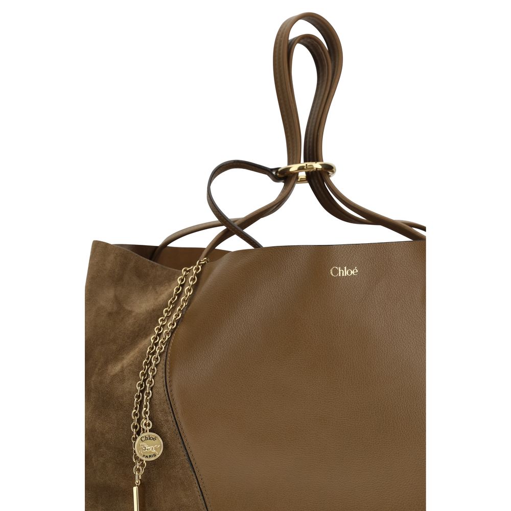 Chloé Brown Calf Leather Spin Tote Bag