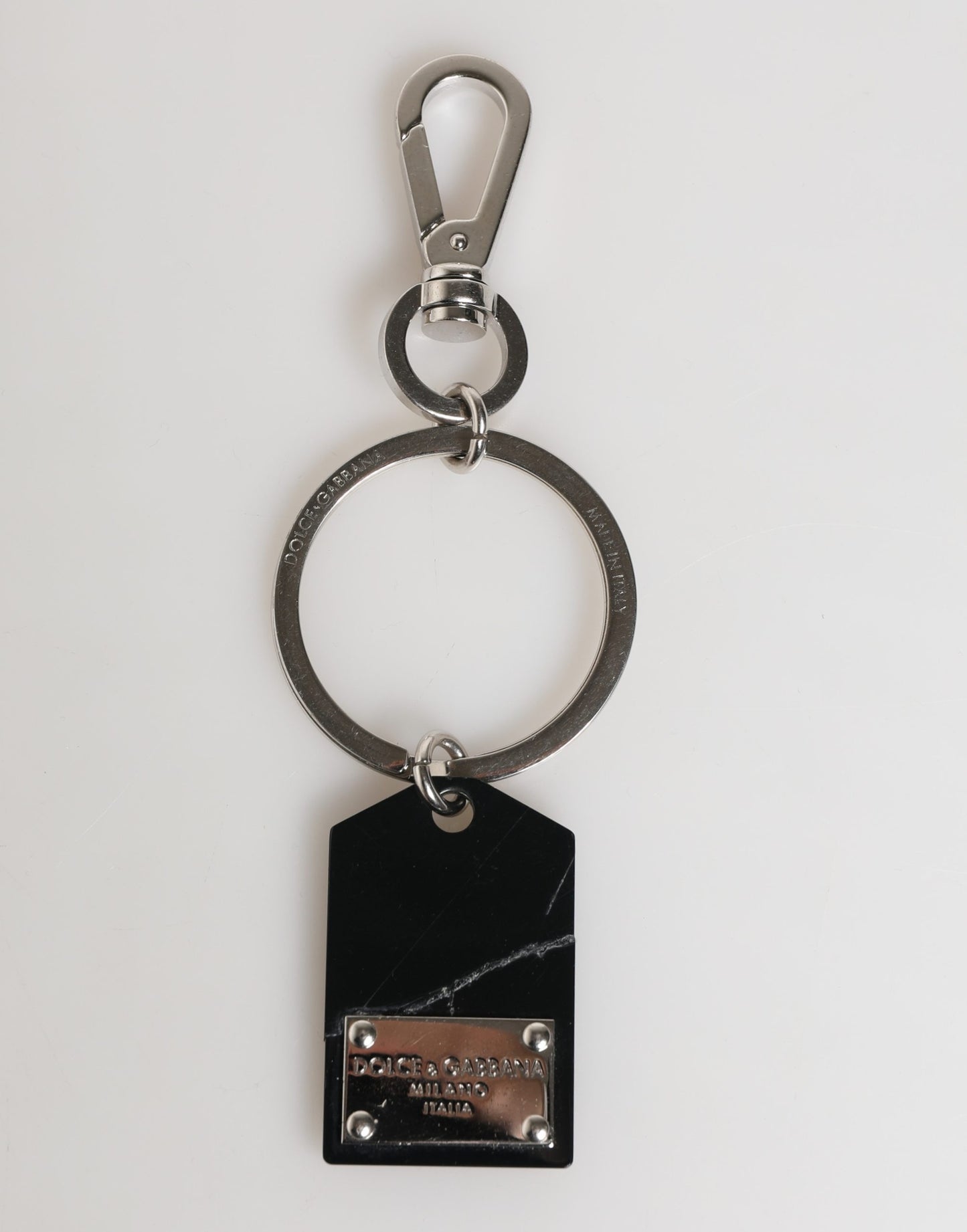 Dolce & Gabbana Black Silver Brass LogoPlaque Metal Ring Keyring  Keychain