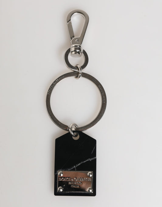 Dolce & Gabbana Black Silver Brass LogoPlaque Metal Ring Keyring  Keychain