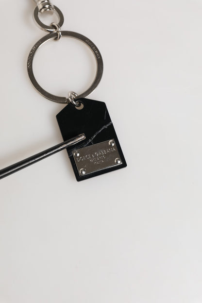Dolce & Gabbana Black Silver Brass LogoPlaque Metal Ring Keyring  Keychain