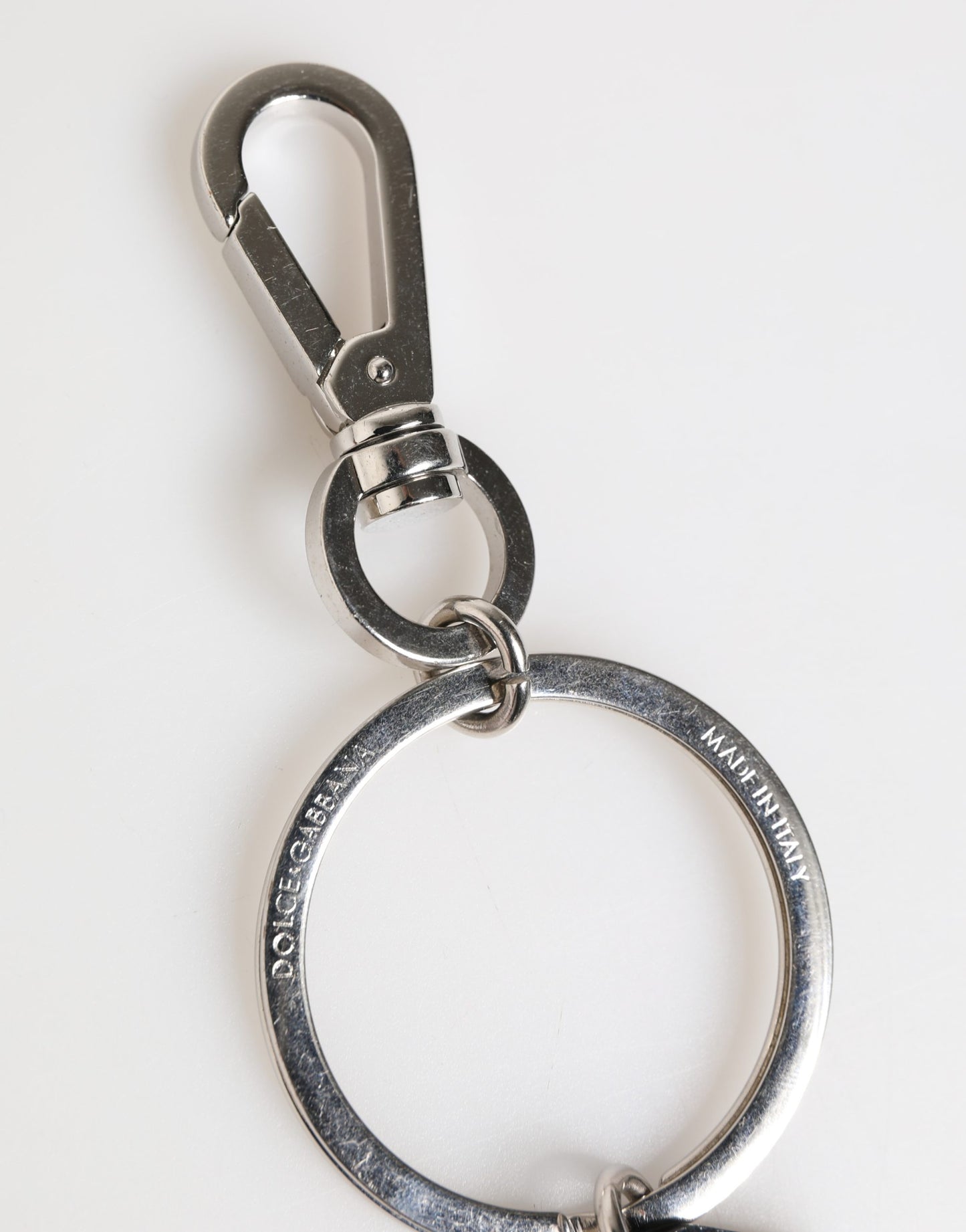 Dolce & Gabbana Black Silver Brass LogoPlaque Metal Ring Keyring  Keychain
