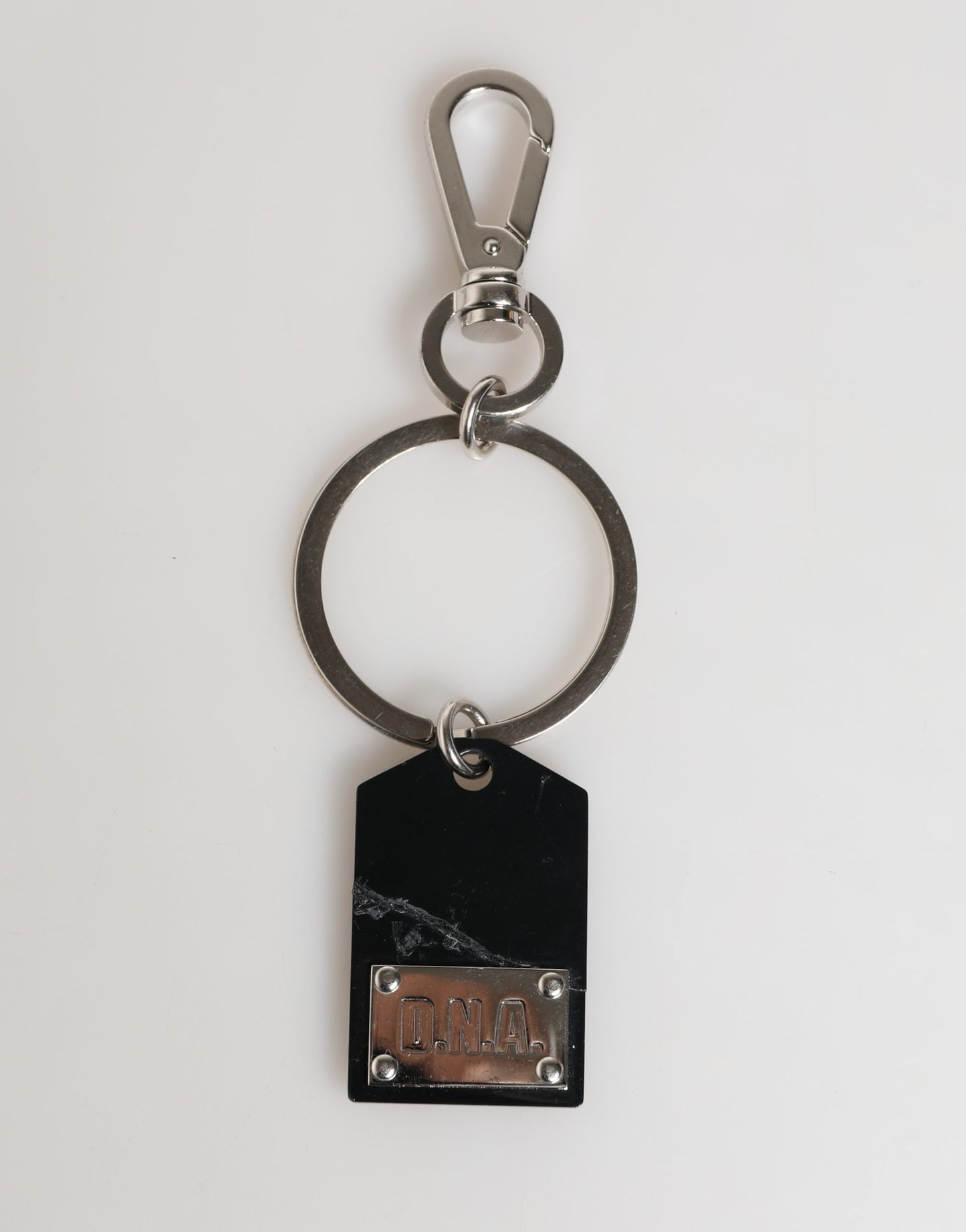 Dolce & Gabbana Black Silver Brass LogoPlaque Metal Ring Keyring  Keychain