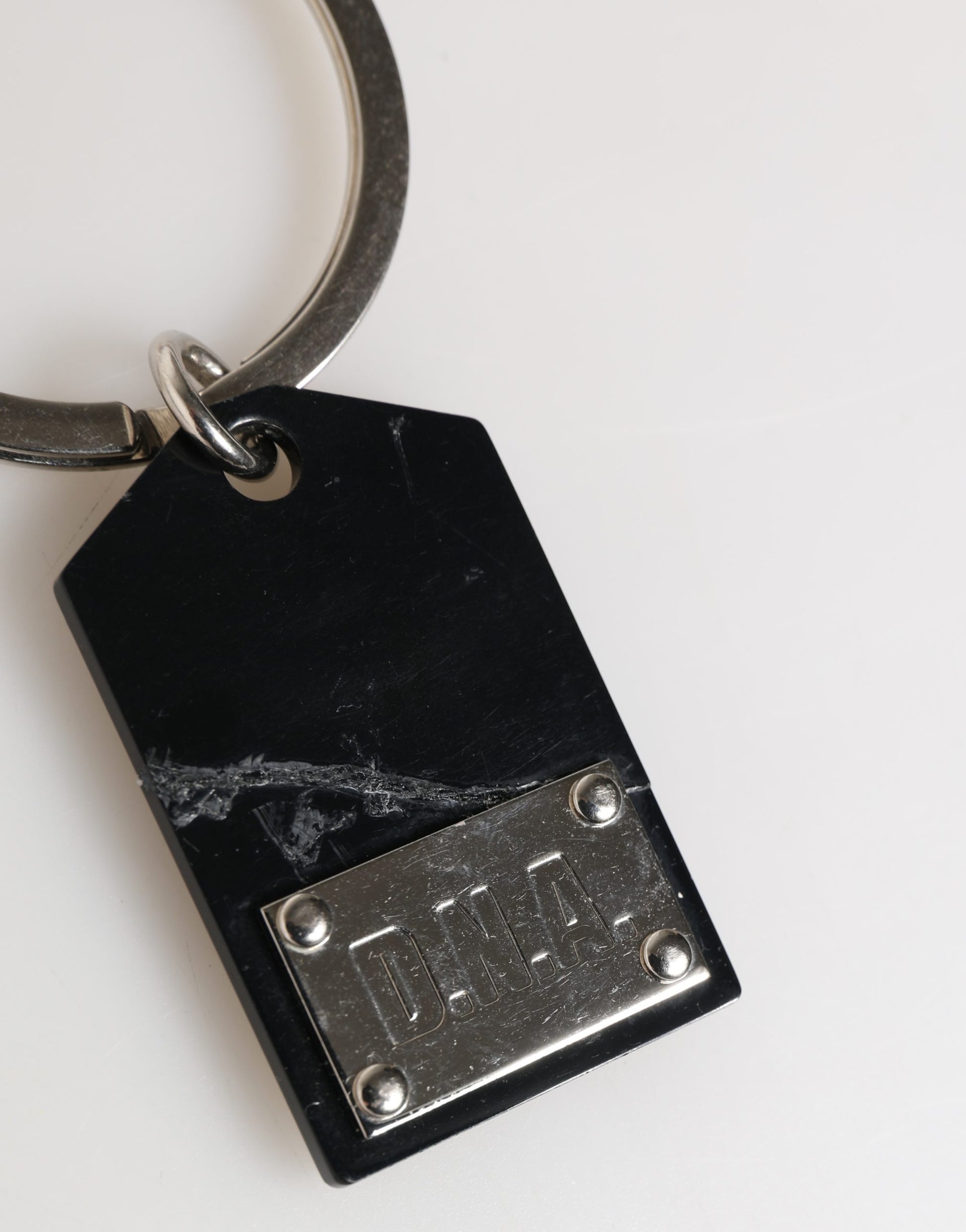 Dolce & Gabbana Black Silver Brass LogoPlaque Metal Ring Keyring  Keychain