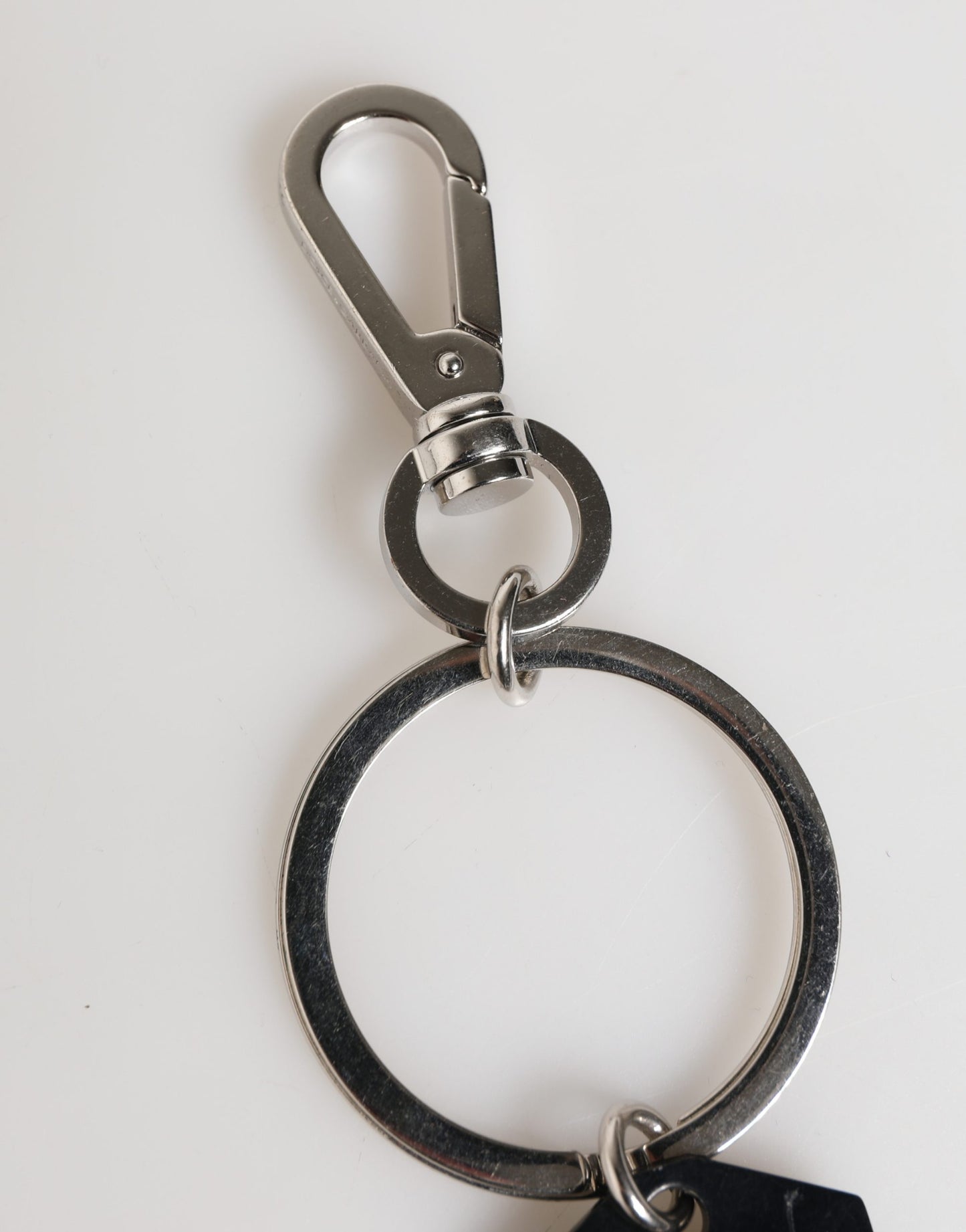 Dolce & Gabbana Black Silver Brass LogoPlaque Metal Ring Keyring  Keychain