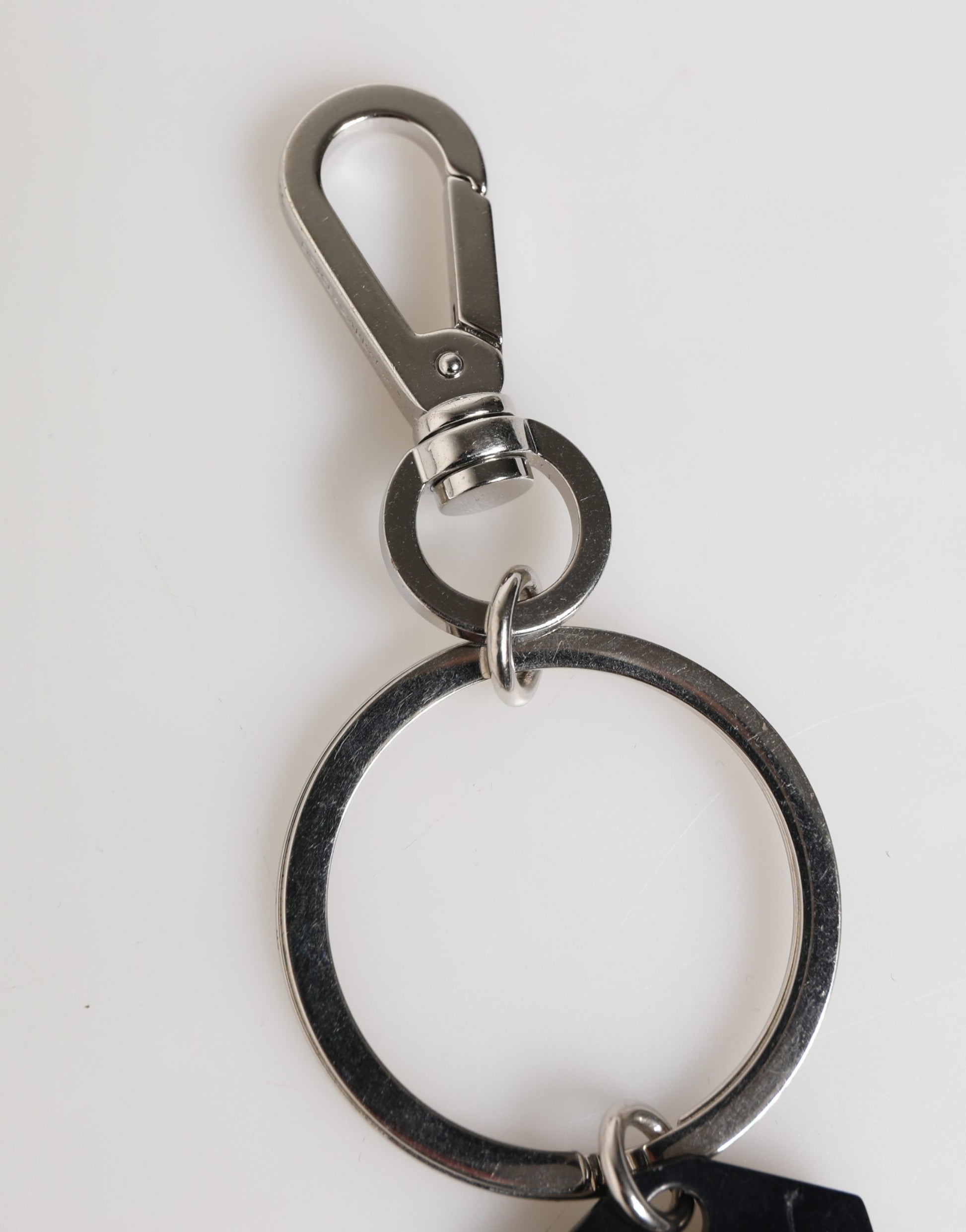 Dolce & Gabbana Black Silver Brass LogoPlaque Metal Ring Keyring  Keychain
