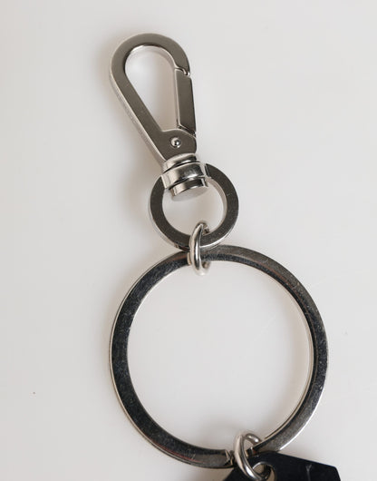 Dolce & Gabbana Black Silver Brass LogoPlaque Metal Ring Keyring  Keychain