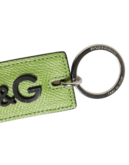 Dolce & Gabbana Green Calf Leather DG Logo Metal Ring Keyring Keychain