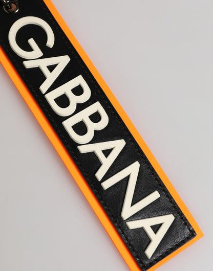 Dolce & Gabbana Black and White Leather Nylon Logo Ring Keyring Keychain