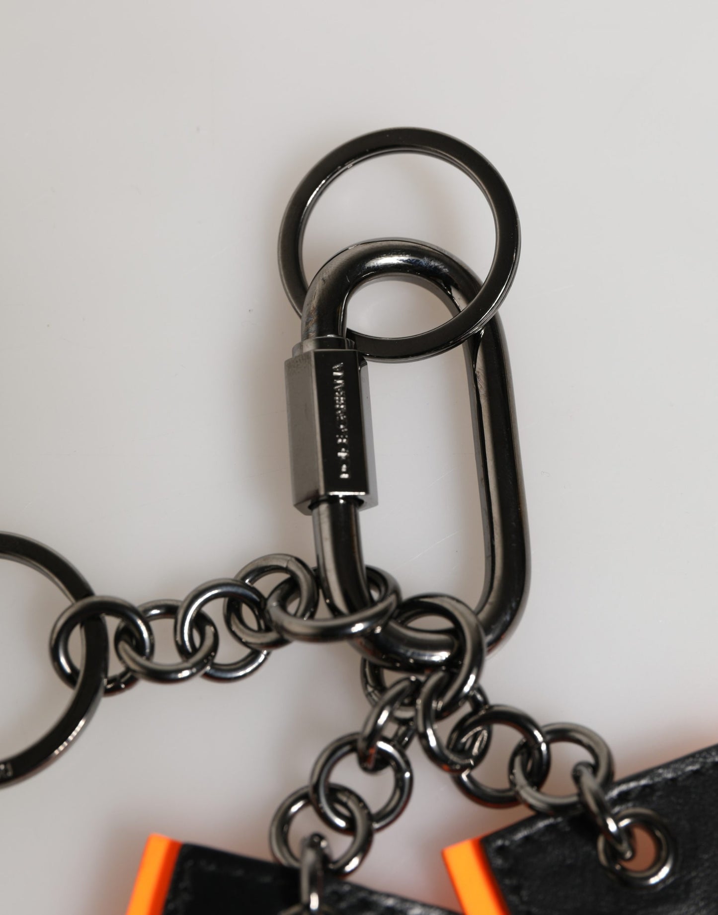 Dolce & Gabbana Black and White Leather Nylon Logo Ring Keyring Keychain