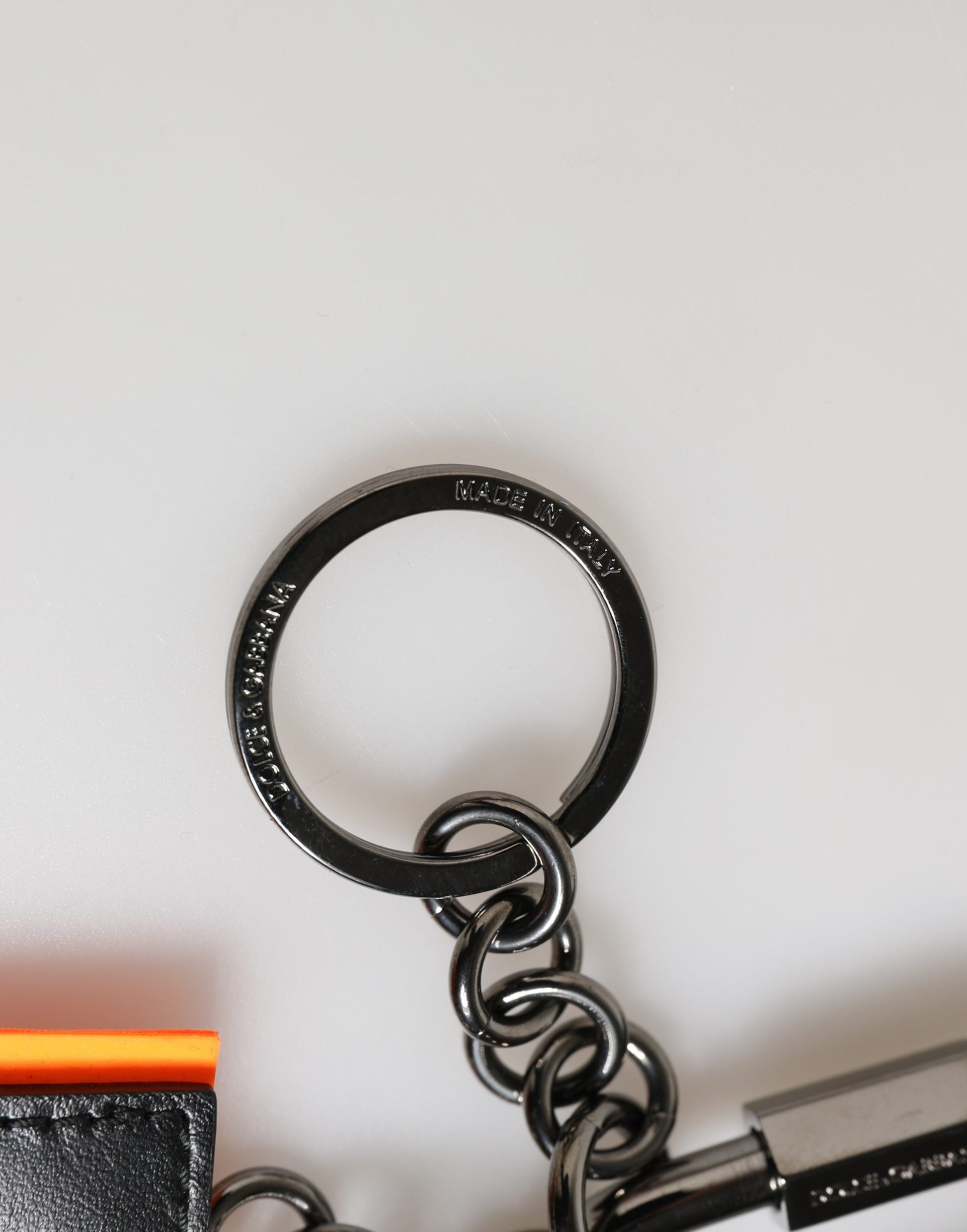 Dolce & Gabbana Black and White Leather Nylon Logo Ring Keyring Keychain