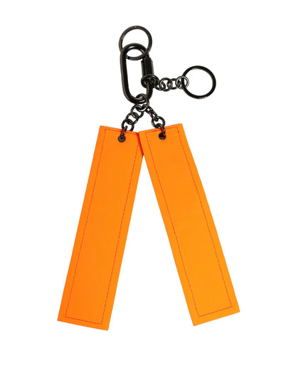 Dolce & Gabbana Black and White Leather Nylon Logo Ring Keyring Keychain