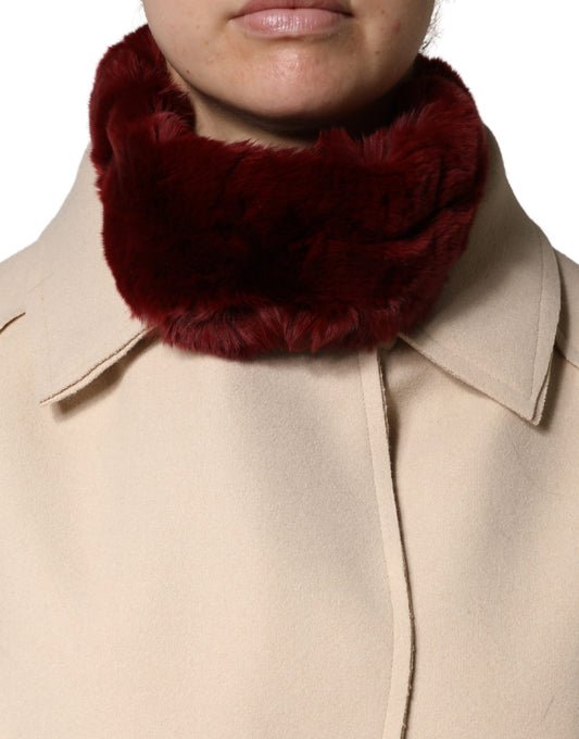 Dolce & Gabbana Red Lamb Fur Collar Women Neck Wrap Scarf