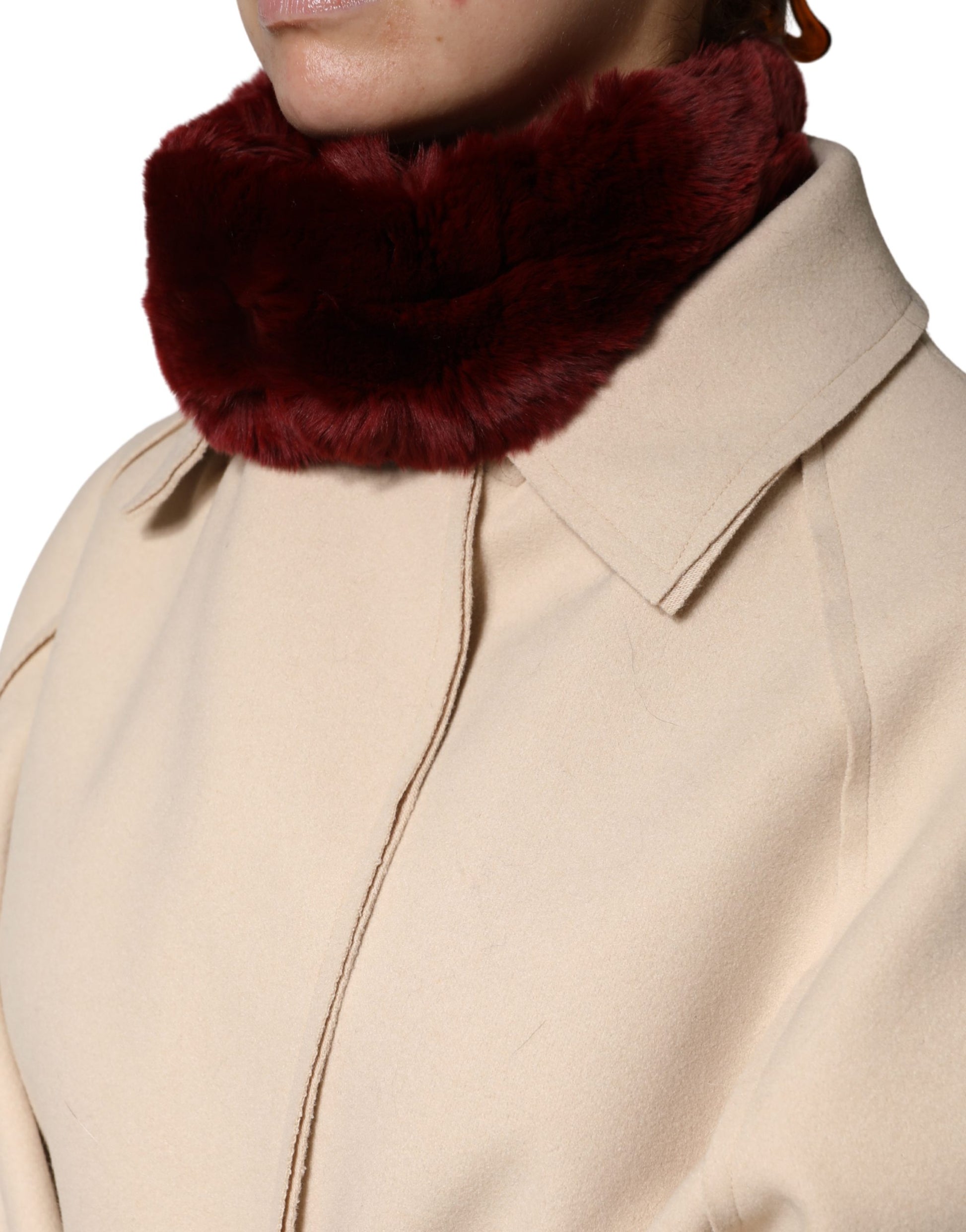 Dolce & Gabbana Red Lamb Fur Collar Women Neck Wrap Scarf
