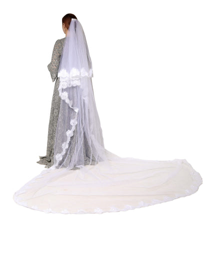 Dolce & Gabbana White Floral Lace Nylon Floor Length Veil