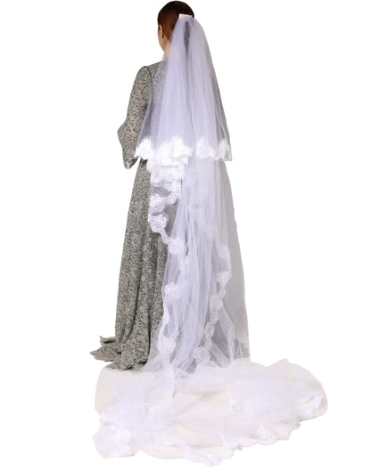 Dolce & Gabbana White Floral Lace Nylon Floor Length Veil