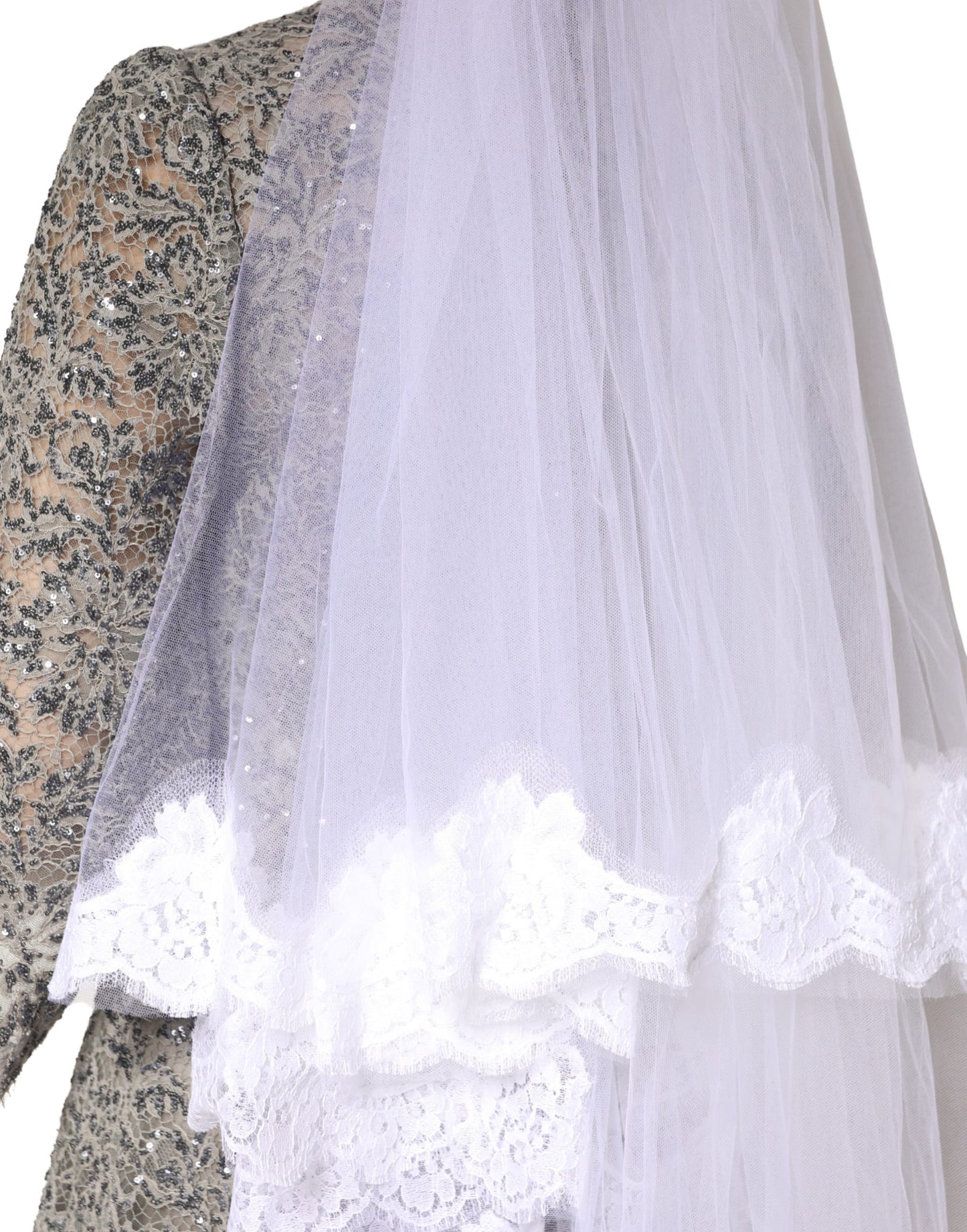 Dolce & Gabbana White Floral Lace Nylon Floor Length Veil