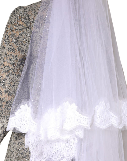 Dolce & Gabbana White Floral Lace Nylon Floor Length Veil