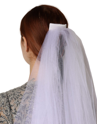 Dolce & Gabbana White Floral Lace Nylon Floor Length Veil