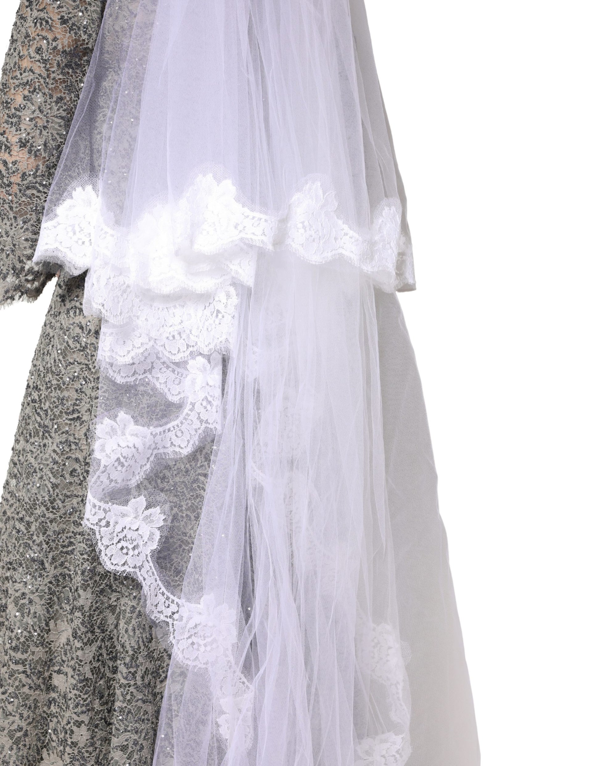 Dolce & Gabbana White Floral Lace Nylon Floor Length Veil