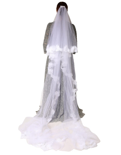 Dolce & Gabbana White Floral Lace Nylon Floor Length Veil