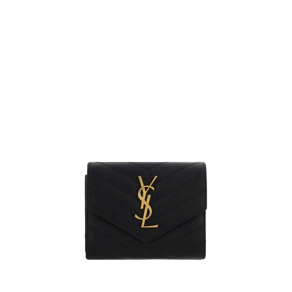 Saint Laurent Black Cassandre Matelassé Small Envelope Wallet